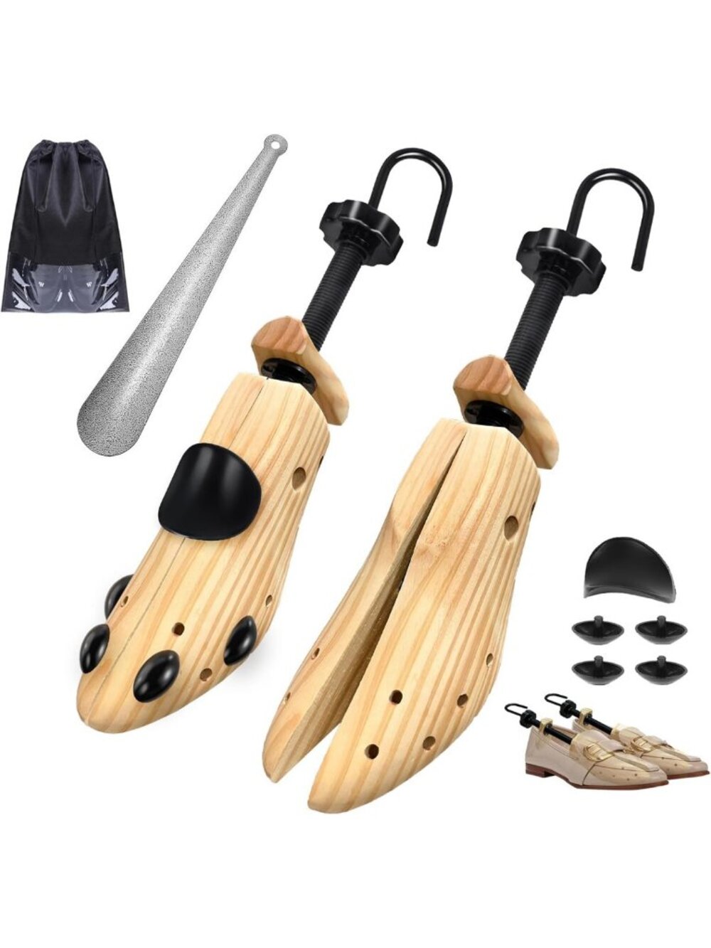 4-Way Plastic & Wooden Shoe Stretcher Pair | Shoe Expander & Widener for All